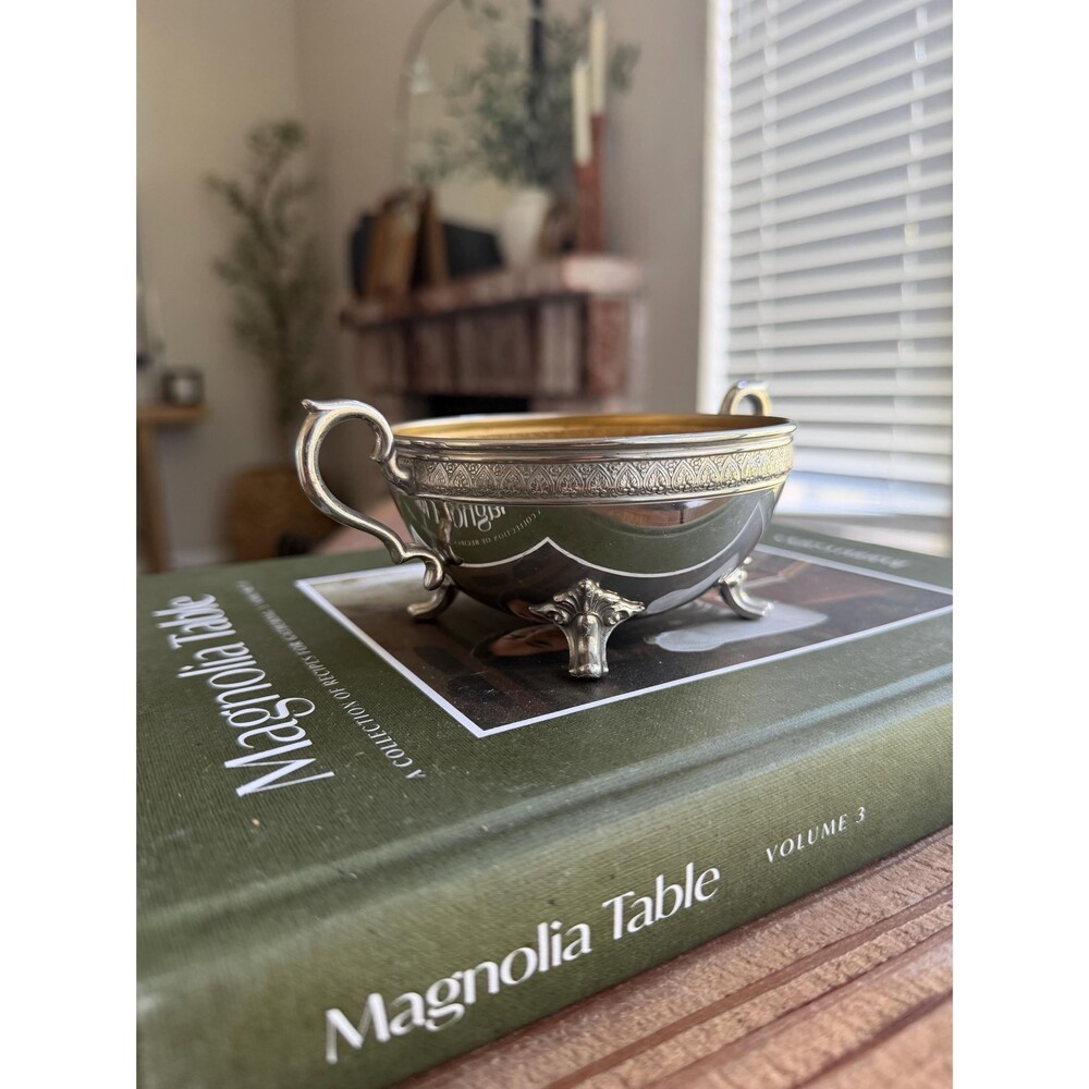 Vintage Manning Bowman Silverplate Footed Sugar Bowl Gold Wash Interior